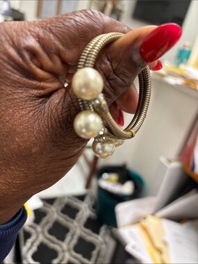 Pearl Cream Pearl Cluster Bracelet with Gold Accents